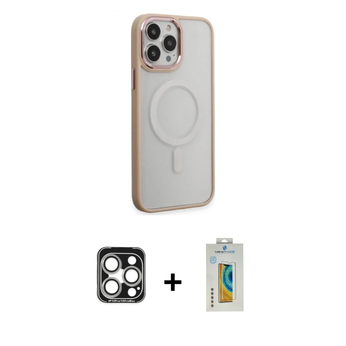 MARSİLYAN™- iPhone 15 Pro Max Kılıf Yankı Işık Özel Seri - Siyah Polymer Nano Ekran Koruyucu + PVD Metal Kamera Lens - GS