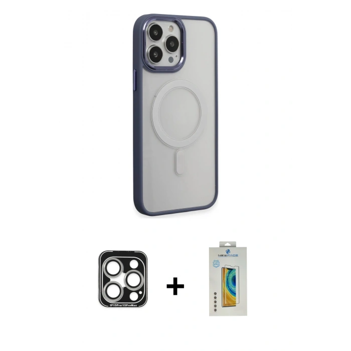 MARSİLYAN™- iPhone 15 Pro Max Kılıf Yankı Işık Özel Seri - Siyah Polymer Nano Ekran Koruyucu + PVD Metal Kamera Lens - GS