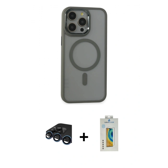 MARSİLYAN™- iPhone 15 Pro Max Kılıf Yankı Işık Özel Seri - Siyah Polymer Nano Ekran Koruyucu + Raze Metal Kamera Lens - LT