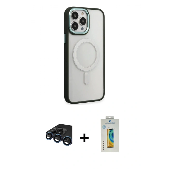 MARSİLYAN™- iPhone 15 Pro Max Kılıf Yankı Işık Özel Seri - Siyah Polymer Nano Ekran Koruyucu + Raze Metal Kamera Lens - LT
