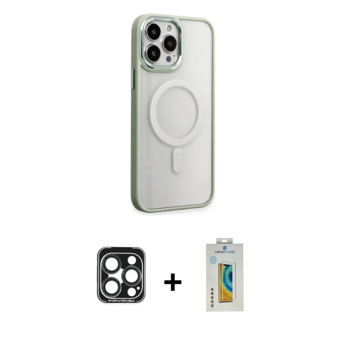MARSİLYAN™- iPhone 15 Pro Max Kılıf Yankı Işık Özel Seri - Siyah Polymer Nano Ekran Koruyucu + PVD Metal Kamera Lens - LT