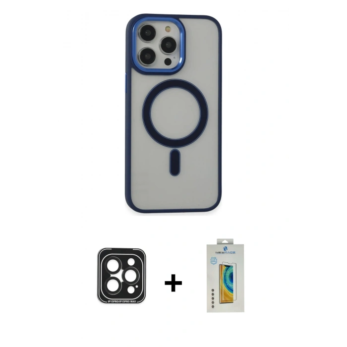 MARSİLYAN™- iPhone 15 Pro Max Kılıf Yankı Işık Özel Seri - Siyah Polymer Nano Ekran Koruyucu + PVD Metal Kamera Lens - SH
