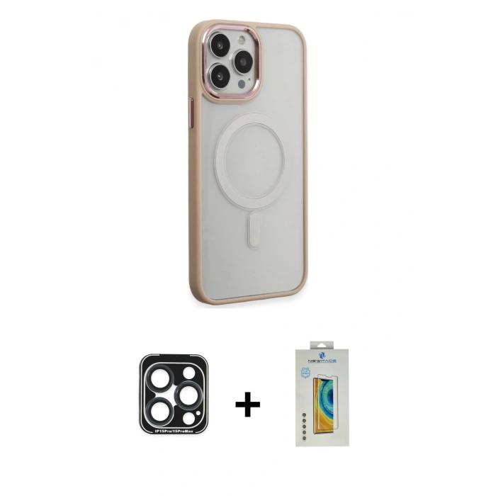 MARSİLYAN™- iPhone 15 Pro Max Kılıf Yankı Işık Özel Seri - Siyah Polymer Nano Ekran Koruyucu + PVD Metal Kamera Lens - LT