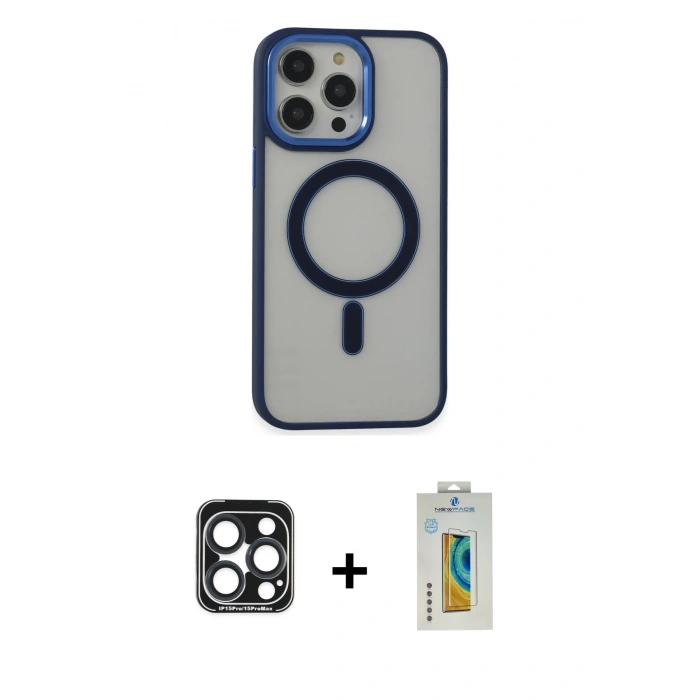 MARSİLYAN™- iPhone 15 Pro Max Kılıf Yankı Işık Özel Seri - Siyah Polymer Nano Ekran Koruyucu + PVD Metal Kamera Lens - LT