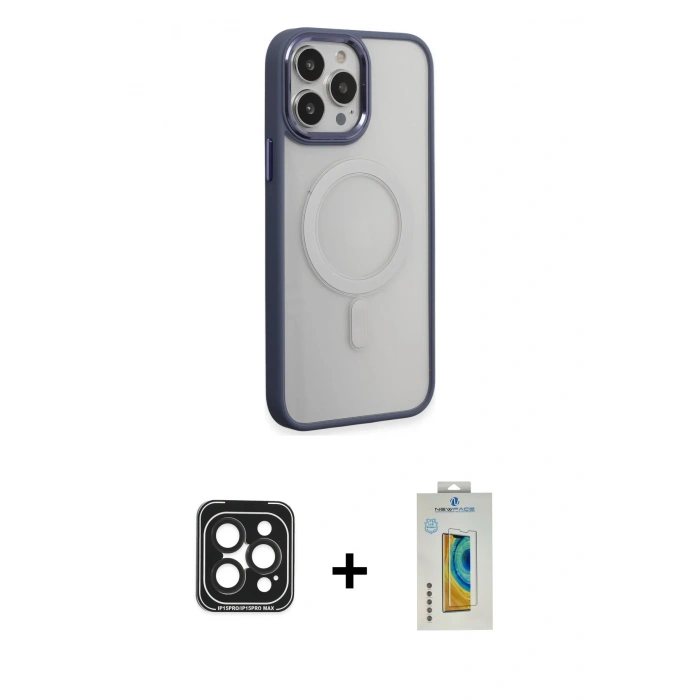 MARSİLYAN™- iPhone 15 Pro Max Kılıf Yankı Işık Özel Seri - Siyah Polymer Nano Ekran Koruyucu + PVD Metal Kamera Lens - SH