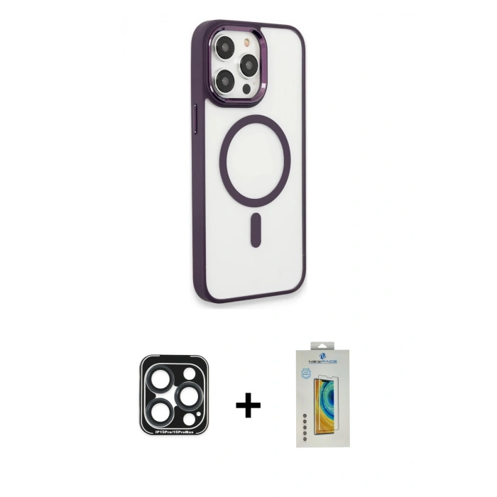 MARSİLYAN™- iPhone 15 Pro Max Kılıf Yankı Işık Özel Seri - Siyah Polymer Nano Ekran Koruyucu + PVD Metal Kamera Lens - LT