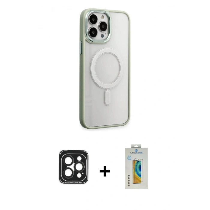 MARSİLYAN™- iPhone 15 Pro Max Kılıf Yankı Işık Özel Seri - Siyah Polymer Nano Ekran Koruyucu + PVD Metal Kamera Lens - SH