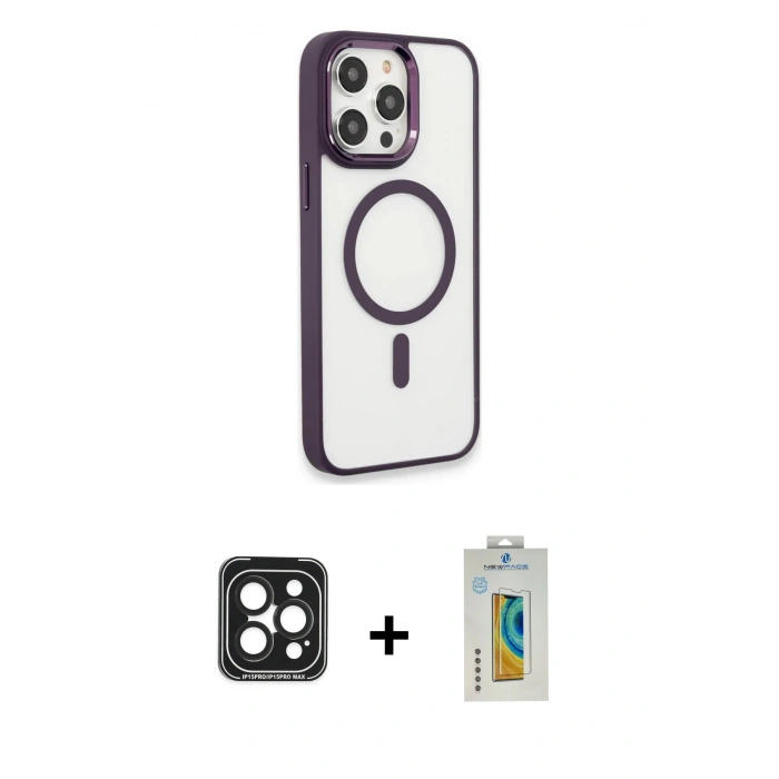 MARSİLYAN™- iPhone 15 Pro Max Kılıf Yankı Işık Özel Seri - Siyah Polymer Nano Ekran Koruyucu + PVD Metal Kamera Lens - SH