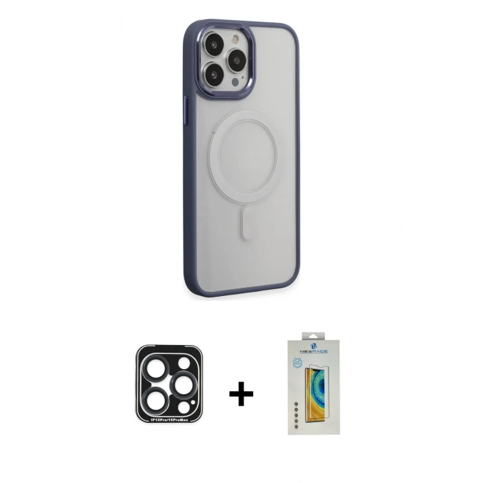 MARSİLYAN™- iPhone 15 Pro Max Kılıf Yankı Işık Özel Seri - Siyah Polymer Nano Ekran Koruyucu + PVD Metal Kamera Lens - LT