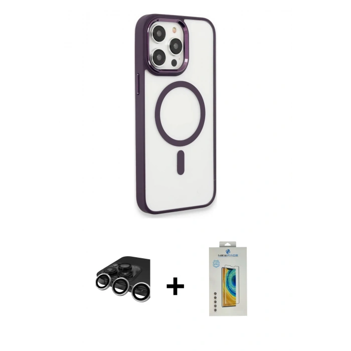 MARSİLYAN™- iPhone 15 Pro Max Kılıf Yankı Işık Özel Seri - Siyah Polymer Nano Ekran Koruyucu + Raze Metal Kamera Lens - GS