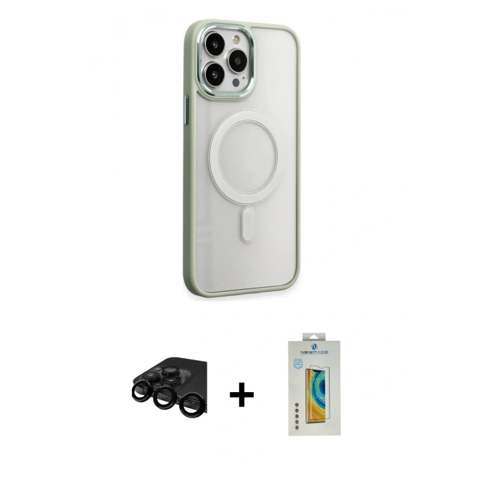 MARSİLYAN™- iPhone 15 Pro Max Kılıf Yankı Işık Özel Seri - Siyah Polymer Nano Ekran Koruyucu + Raze Metal Kamera Lens - SH