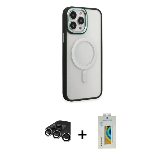 MARSİLYAN™- iPhone 15 Pro Max Kılıf Yankı Işık Özel Seri - Siyah Polymer Nano Ekran Koruyucu + Raze Metal Kamera Lens - GS