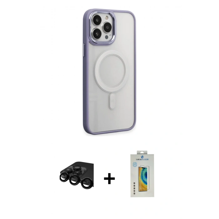 MARSİLYAN™- iPhone 15 Pro Max Kılıf Yankı Işık Özel Seri - Siyah Polymer Nano Ekran Koruyucu + Raze Metal Kamera Lens - SH
