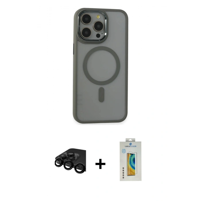 MARSİLYAN™- iPhone 15 Pro Max Kılıf Yankı Işık Özel Seri - Siyah Polymer Nano Ekran Koruyucu + Raze Metal Kamera Lens - SH