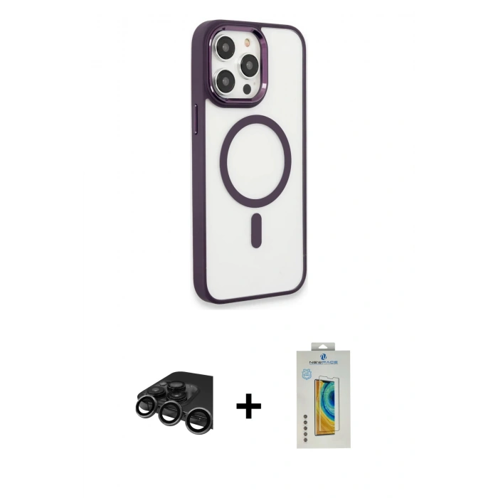 MARSİLYAN™- iPhone 15 Pro Max Kılıf Yankı Işık Özel Seri - Siyah Polymer Nano Ekran Koruyucu + Raze Metal Kamera Lens - TMGI