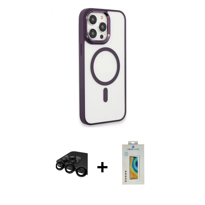 MARSİLYAN™- iPhone 15 Pro Max Kılıf Yankı Işık Özel Seri - Siyah Polymer Nano Ekran Koruyucu + Raze Metal Kamera Lens - SH