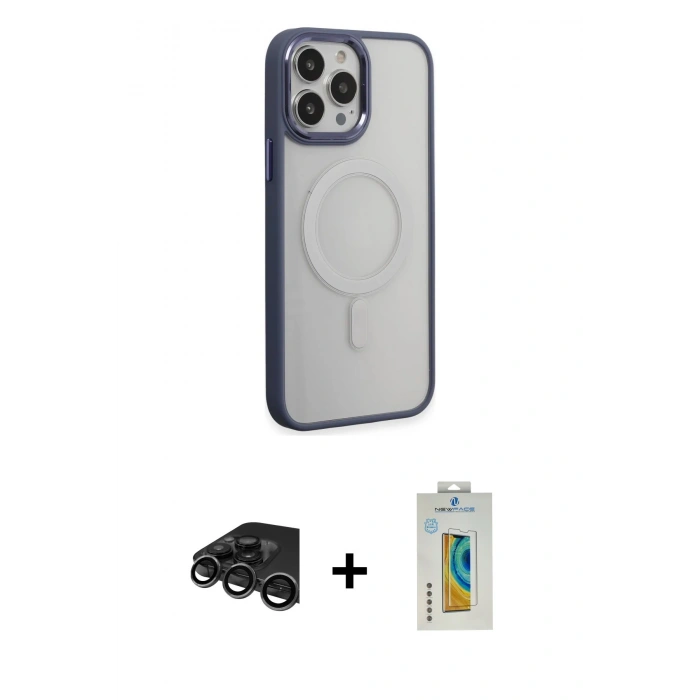 MARSİLYAN™- iPhone 15 Pro Max Kılıf Yankı Işık Özel Seri - Siyah Polymer Nano Ekran Koruyucu + Raze Metal Kamera Lens - TMGI