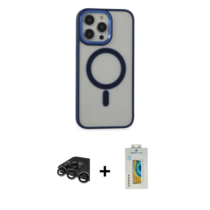 MARSİLYAN™- iPhone 15 Pro Max Kılıf Yankı Işık Özel Seri - Siyah Polymer Nano Ekran Koruyucu + Raze Metal Kamera Lens - TMGI