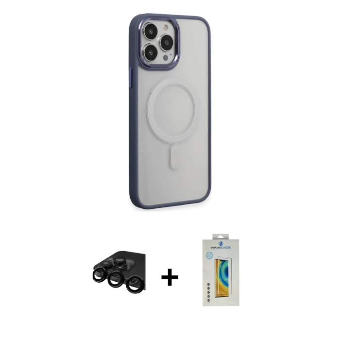 MARSİLYAN™- iPhone 15 Pro Max Kılıf Yankı Işık Özel Seri - Siyah Polymer Nano Ekran Koruyucu + Raze Metal Kamera Lens - SH