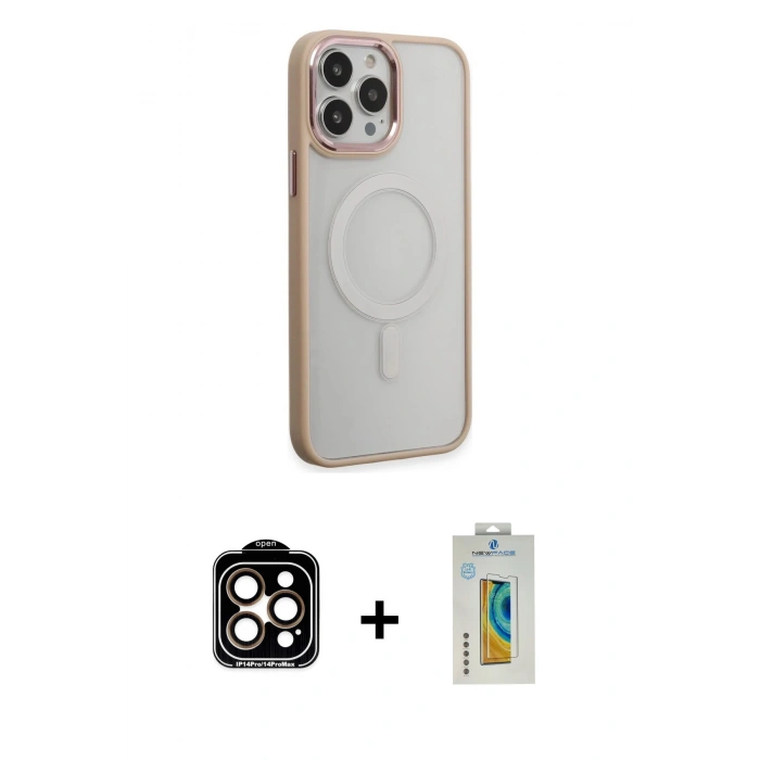 MARSİLYAN™- iPhone 15 Pro Max Kılıf Yankı Işık Özel Seri - Siyah Polymer Nano Ekran Koruyucu + PVD Metal Kamera Lens - TU