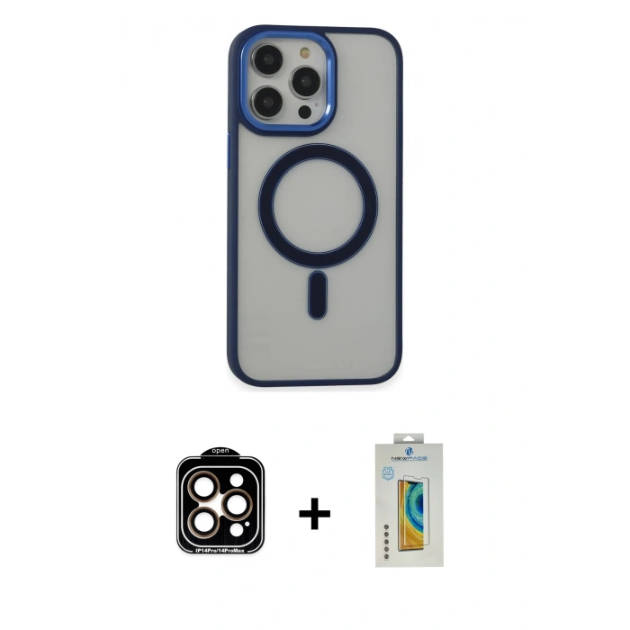 MARSİLYAN™- iPhone 15 Pro Max Kılıf Yankı Işık Özel Seri - Siyah Polymer Nano Ekran Koruyucu + PVD Metal Kamera Lens - TU