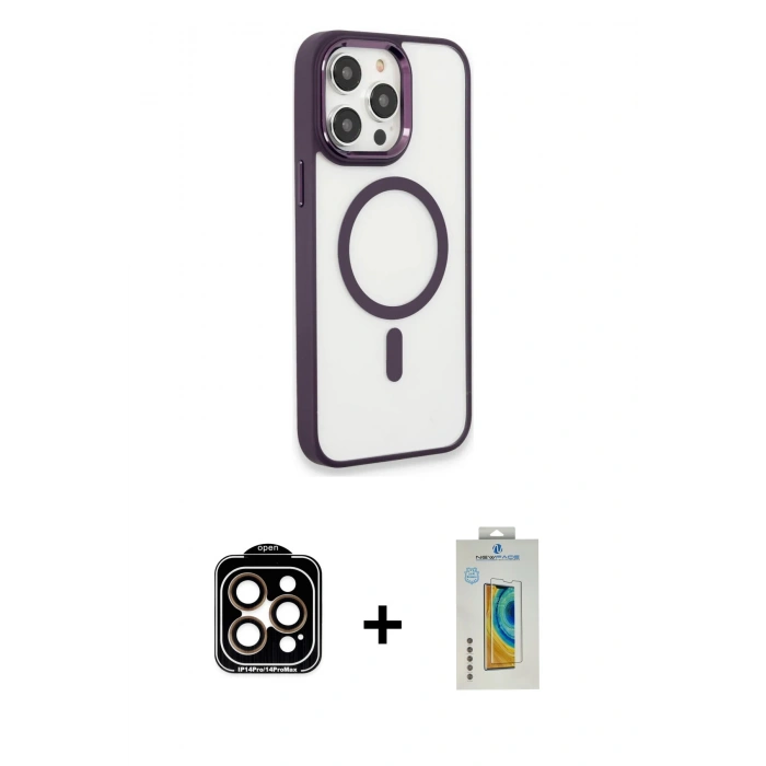 MARSİLYAN™- iPhone 15 Pro Max Kılıf Yankı Işık Özel Seri - Siyah Polymer Nano Ekran Koruyucu + PVD Metal Kamera Lens - TU