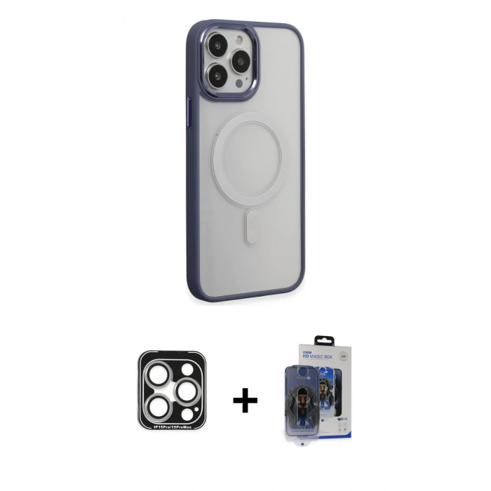 MARSİLYAN™- iPhone 15 Pro Max Kılıf Yankı Işık Özel Seri - Siyah Vanessa Magic Cam + PVD Metal Kamera Lens - GS