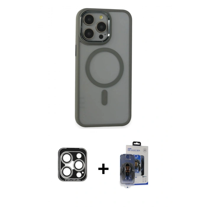 MARSİLYAN™- iPhone 15 Pro Max Kılıf Yankı Işık Özel Seri - Siyah Vanessa Magic Cam + PVD Metal Kamera Lens - GS