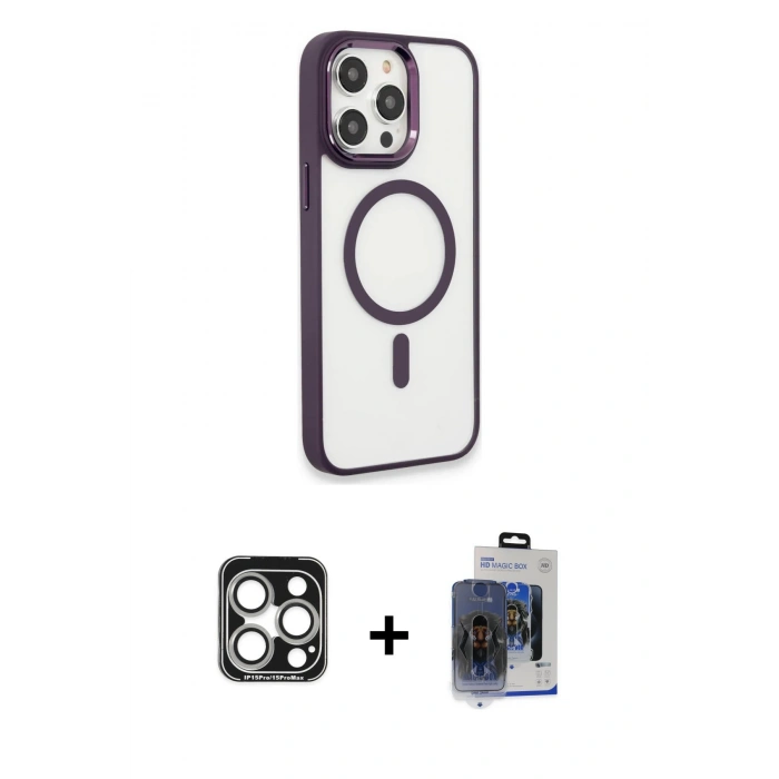 MARSİLYAN™- iPhone 15 Pro Max Kılıf Yankı Işık Özel Seri - Siyah Vanessa Magic Cam + PVD Metal Kamera Lens - GS