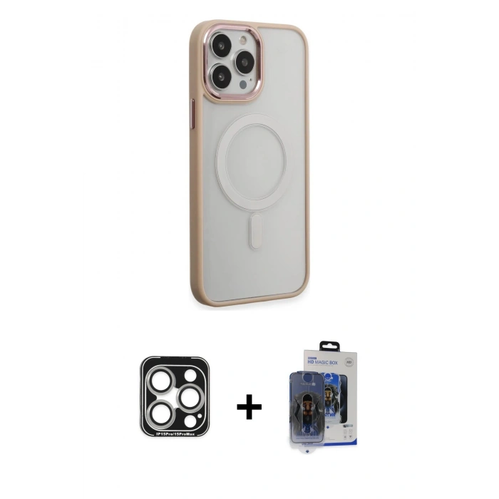 MARSİLYAN™- iPhone 15 Pro Max Kılıf Yankı Işık Özel Seri - Siyah Vanessa Magic Cam + PVD Metal Kamera Lens - GS