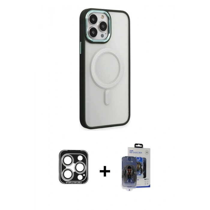 MARSİLYAN™- iPhone 15 Pro Max Kılıf Yankı Işık Özel Seri - Siyah Vanessa Magic Cam + PVD Metal Kamera Lens - GS