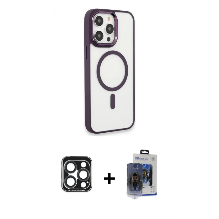 MARSİLYAN™- iPhone 15 Pro Max Kılıf Yankı Işık Özel Seri - Siyah Vanessa Magic Cam + PVD Metal Kamera Lens - LT