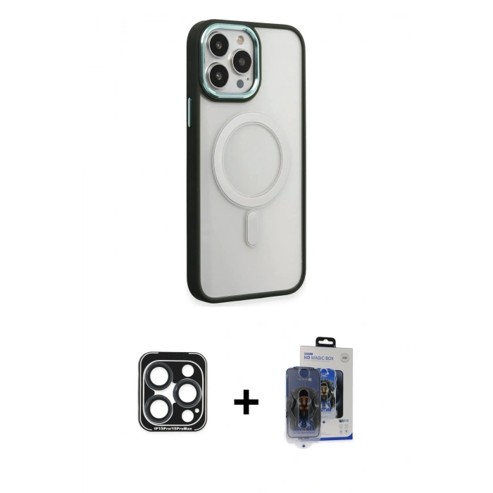 MARSİLYAN™- iPhone 15 Pro Max Kılıf Yankı Işık Özel Seri - Siyah Vanessa Magic Cam + PVD Metal Kamera Lens - LT