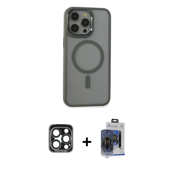 MARSİLYAN™- iPhone 15 Pro Max Kılıf Yankı Işık Özel Seri - Siyah Vanessa Magic Cam + PVD Metal Kamera Lens - LT