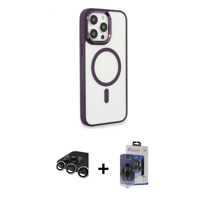MARSİLYAN™- iPhone 15 Pro Max Kılıf Yankı Işık Özel Seri - Siyah Vanessa Magic Cam + Raze Metal Kamera Lens - GS
