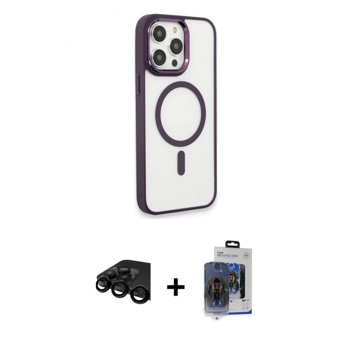 MARSİLYAN™- iPhone 15 Pro Max Kılıf Yankı Işık Özel Seri - Siyah Vanessa Magic Cam + Raze Metal Kamera Lens - SH