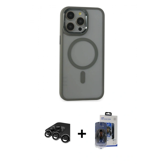 MARSİLYAN™- iPhone 15 Pro Max Kılıf Yankı Işık Özel Seri - Siyah Vanessa Magic Cam + Raze Metal Kamera Lens - TMGI