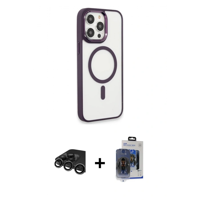 MARSİLYAN™- iPhone 15 Pro Max Kılıf Yankı Işık Özel Seri - Siyah Vanessa Magic Cam + Raze Metal Kamera Lens - TMGI