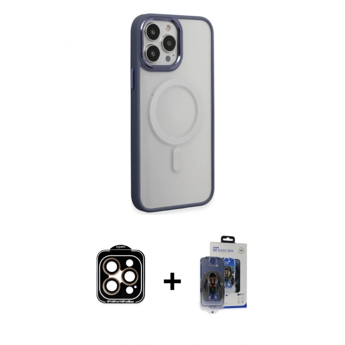 MARSİLYAN™- iPhone 15 Pro Max Kılıf Yankı Işık Özel Seri - Siyah Vanessa Magic Cam + Turuncu PVD Metal Kamera Lens