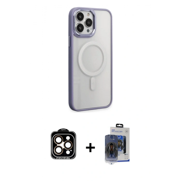 MARSİLYAN™- iPhone 15 Pro Max Kılıf Yankı Işık Özel Seri - Siyah Vanessa Magic Cam + Turuncu PVD Metal Kamera Lens