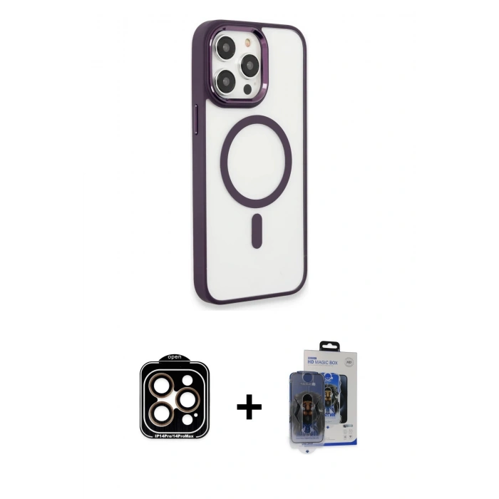 MARSİLYAN™- iPhone 15 Pro Max Kılıf Yankı Işık Özel Seri - Siyah Vanessa Magic Cam + Turuncu PVD Metal Kamera Lens