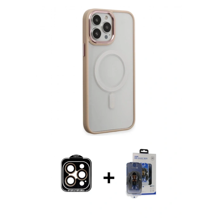 MARSİLYAN™- iPhone 15 Pro Max Kılıf Yankı Işık Özel Seri - Siyah Vanessa Magic Cam + Turuncu PVD Metal Kamera Lens