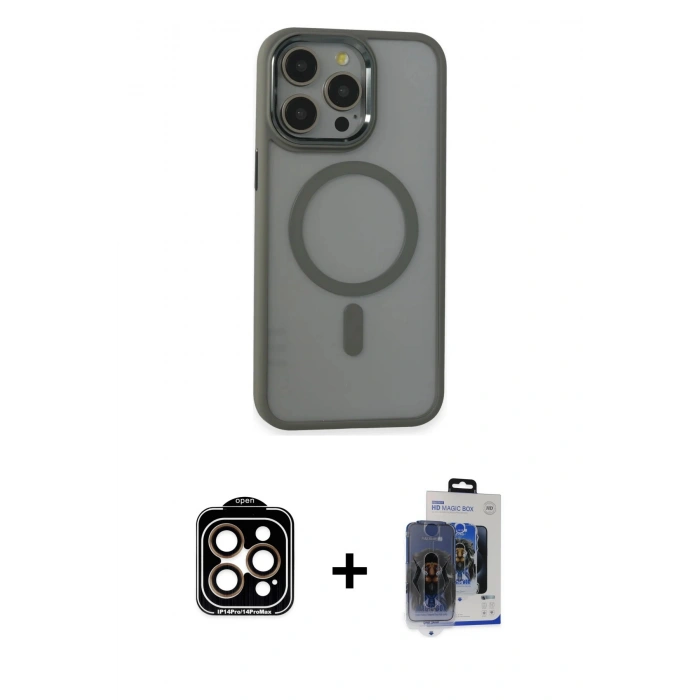 MARSİLYAN™- iPhone 15 Pro Max Kılıf Yankı Işık Özel Seri - Siyah Vanessa Magic Cam + Turuncu PVD Metal Kamera Lens