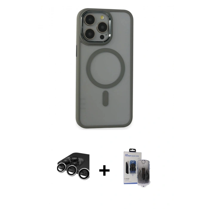 MARSİLYAN™- iPhone 15 Pro Max Kılıf Yankı Işık Özel Seri - Siyah Vanessa Magic Hayalet Cam + Raze Metal Kamera Lens - GS