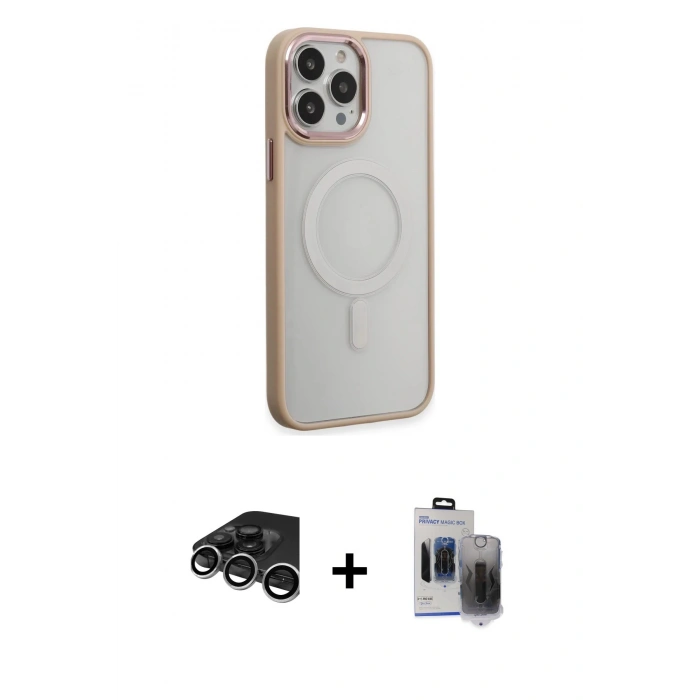 MARSİLYAN™- iPhone 15 Pro Max Kılıf Yankı Işık Özel Seri - Siyah Vanessa Magic Hayalet Cam + Raze Metal Kamera Lens - GS
