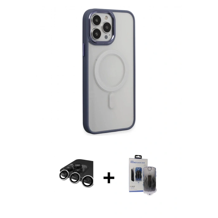 MARSİLYAN™- iPhone 15 Pro Max Kılıf Yankı Işık Özel Seri - Siyah Vanessa Magic Hayalet Cam + Raze Metal Kamera Lens - GS