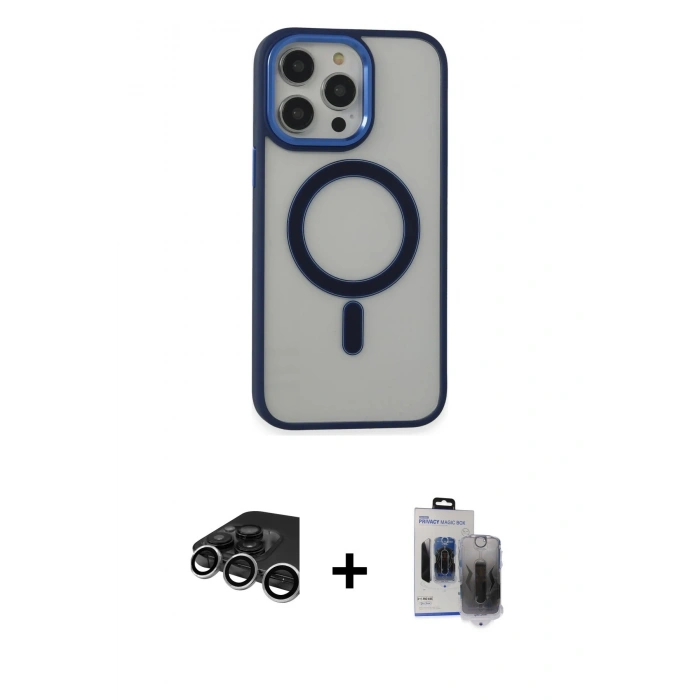 MARSİLYAN™- iPhone 15 Pro Max Kılıf Yankı Işık Özel Seri - Siyah Vanessa Magic Hayalet Cam + Raze Metal Kamera Lens - GS