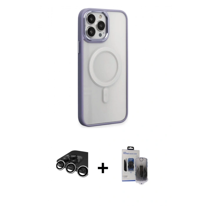 MARSİLYAN™- iPhone 15 Pro Max Kılıf Yankı Işık Özel Seri - Siyah Vanessa Magic Hayalet Cam + Raze Metal Kamera Lens - GS