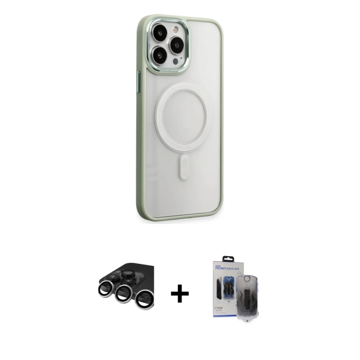 MARSİLYAN™- iPhone 15 Pro Max Kılıf Yankı Işık Özel Seri - Siyah Vanessa Magic Hayalet Cam + Raze Metal Kamera Lens - GS