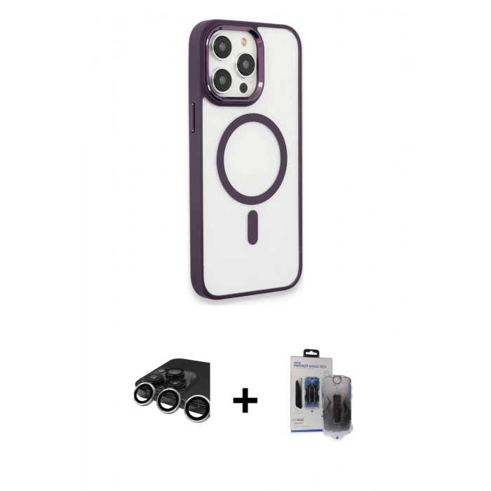 MARSİLYAN™- iPhone 15 Pro Max Kılıf Yankı Işık Özel Seri - Siyah Vanessa Magic Hayalet Cam + Raze Metal Kamera Lens - GS